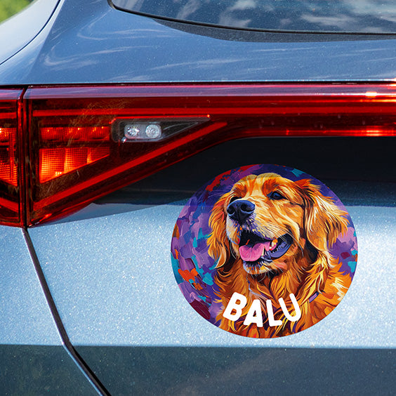 Golden Retriever Pop-Art Sticker mit Wunschname – Personalisierter Hunde-Aufkleber für Hundeliebhaber