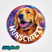Golden Retriever Pop-Art Sticker mit Wunschname – Personalisierter Hunde-Aufkleber für Hundeliebhaber