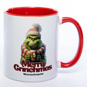 Kaffeetasse zu Weihnachten und Wichteln Merry Grinchmas plus Wunschname - rot