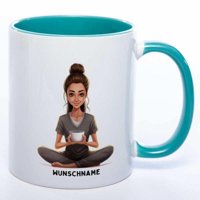Motiv-Tasse  Yogafrau  mit Wunschnamen- Teetasse StickyWorld Exclusive spülmaschinenfest