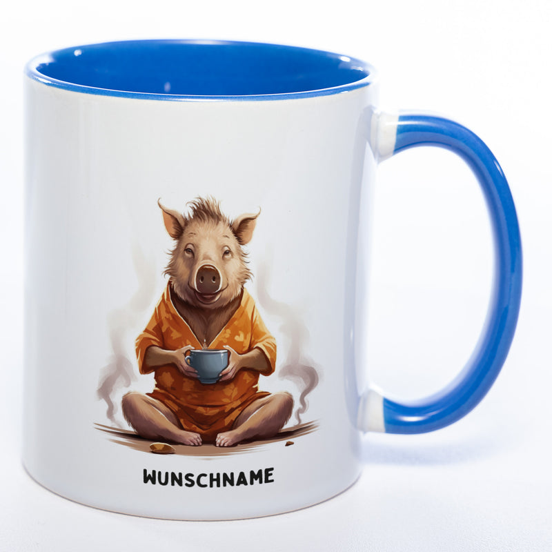 Motiv-Tasse  Yogaschwein mit Wunschnamen - Teetasse StickyWorld Exclusive spülmaschinenfest