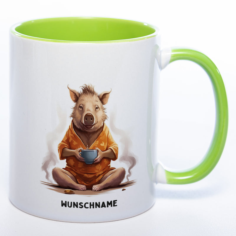 Motiv-Tasse  Yogaschwein mit Wunschnamen - Teetasse StickyWorld Exclusive spülmaschinenfest