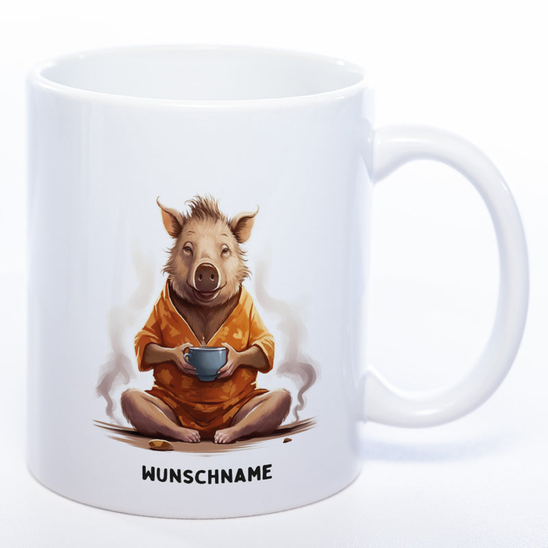 Motiv-Tasse  Yogaschwein mit Wunschnamen - Teetasse StickyWorld Exclusive spülmaschinenfest