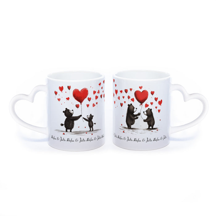 Motiv-Tasse mit süßen Bärchen und 2 Namen spülmaschinenfest