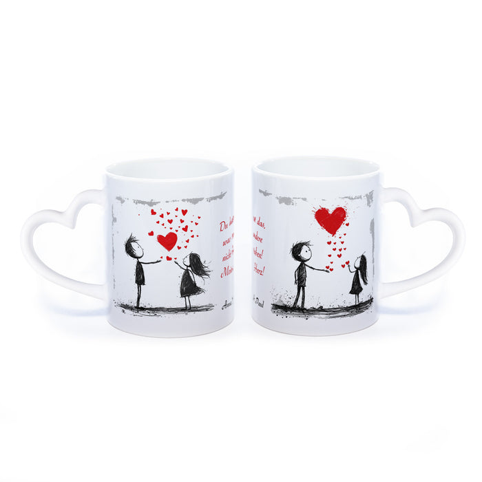 Motiv - Tasse mit Liebespaaren, Spruch und 2 Wunschnamen spülmaschinenfest