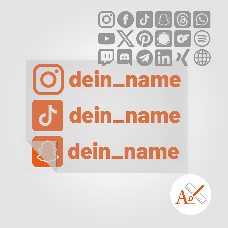 Business Paket (10 Stk.) Dreifacher Social Media Sticker mit Deinem Namen