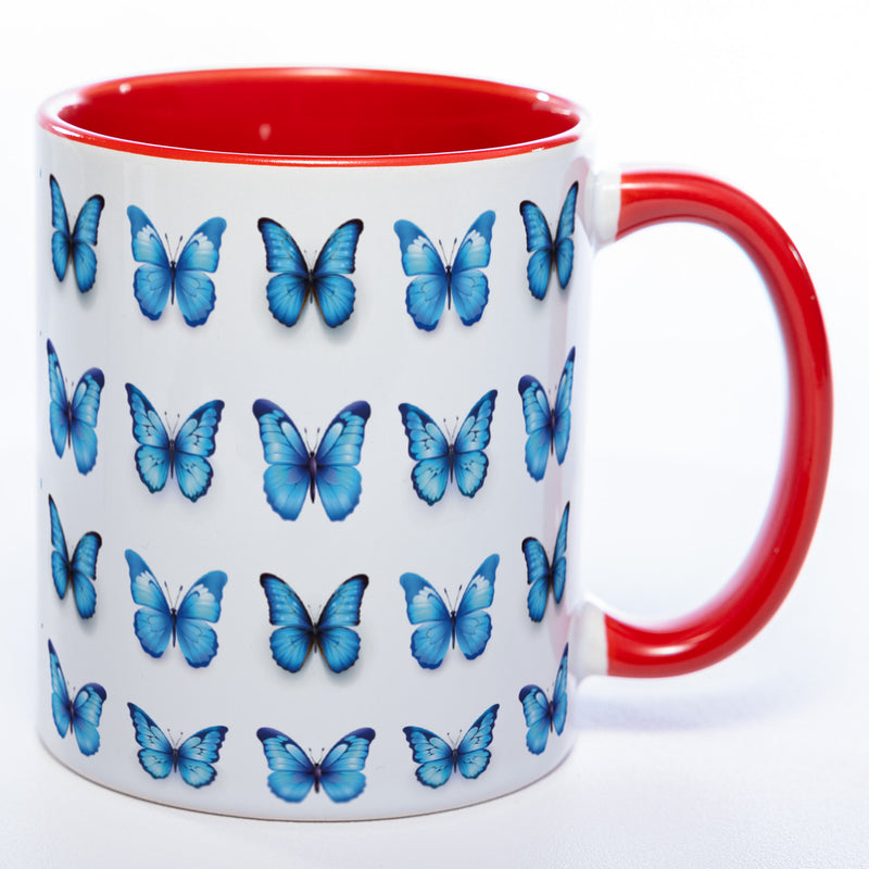 Spülmaschinenfeste Tasse mit vielen blauen Schmetterlingen - Kaffeetasse