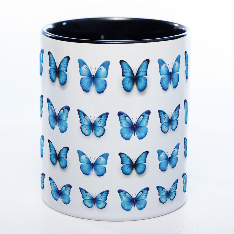 Spülmaschinenfeste Tasse mit vielen blauen Schmetterlingen - Kaffeetasse