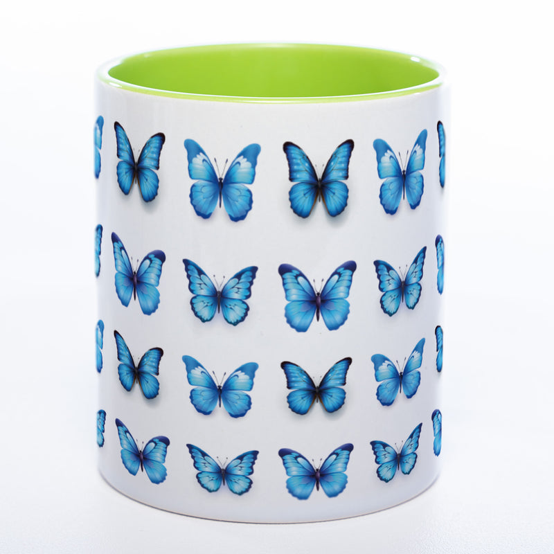Spülmaschinenfeste Tasse mit vielen blauen Schmetterlingen - Kaffeetasse