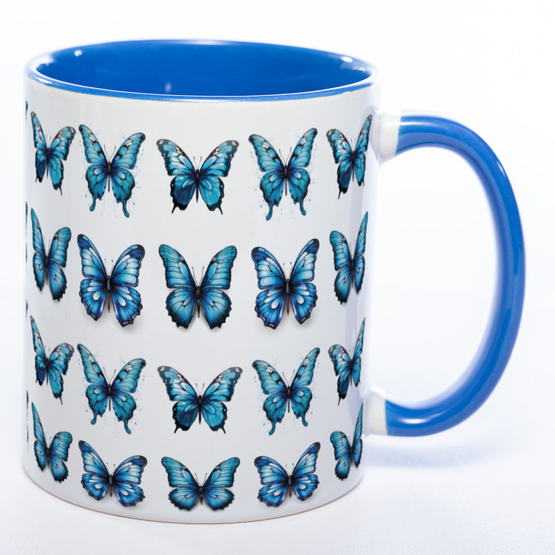 Spülmaschinenfeste Tasse mit vielen blauen Schmetterlingen Variante 2 - Kaffeetasse