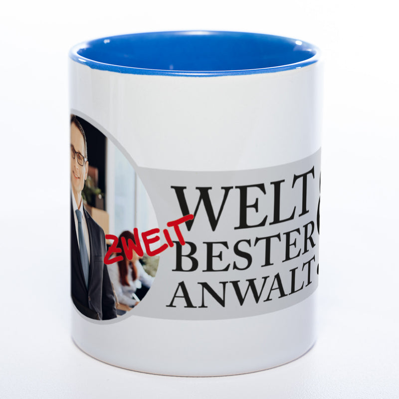 Tasse "Welt(zweit)bester Anwalt" mit Foto (HD Druck) | Jetzt selbst gestalten! spülmaschinenfest