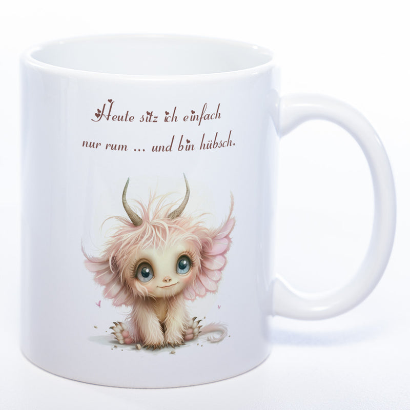 Motiv-Tasse mit Spruch "Heute sitz ich einfach nur rum... und bin hübsch" - lustige Kaffeetasse in vielen Farben - spülmaschinenfest