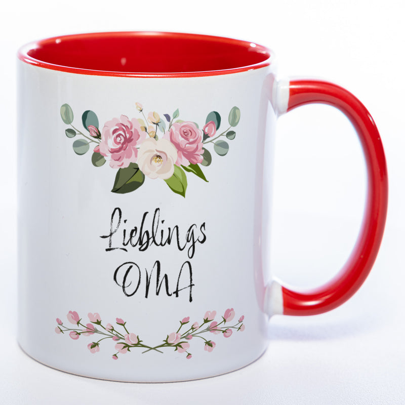 Blümchen-Tasse mit Spruch "Lieblings Oma." -  Kaffeetasse für die allerliebste Oma - spülmaschinenfest