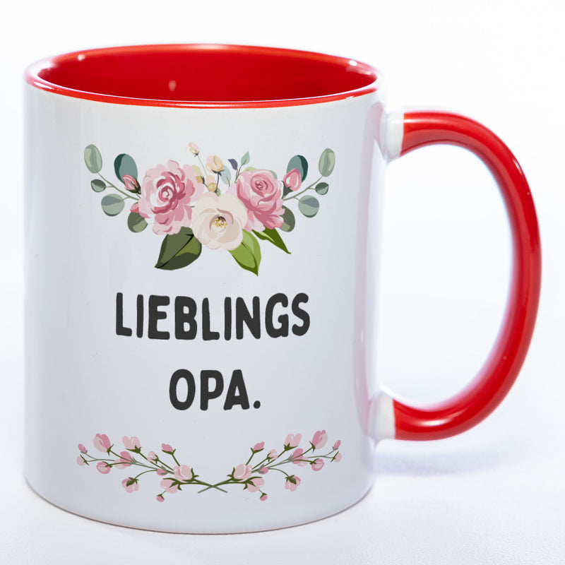 Blümchen-Tasse mit Spruch "Lieblings Opa." - Kaffeetasse für den allerliebsten Opa - spülmaschinenfest
