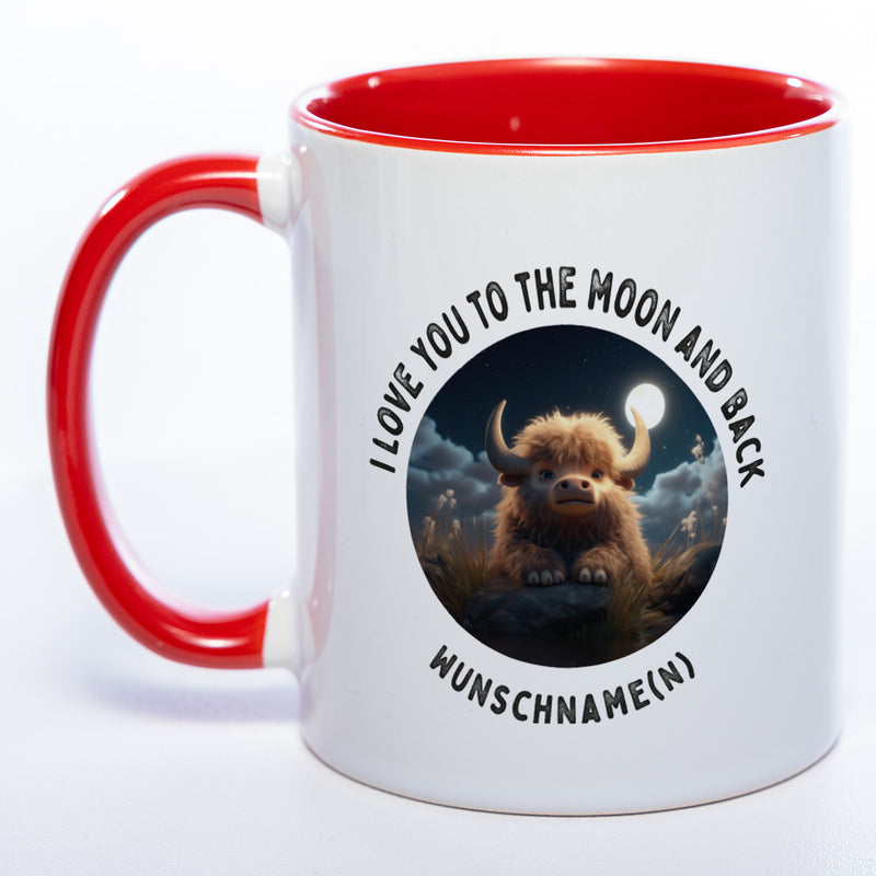 Motiv-Tasse mit Spruch "I love you to the moon and back" mit Name(n) spülmaschinenfest