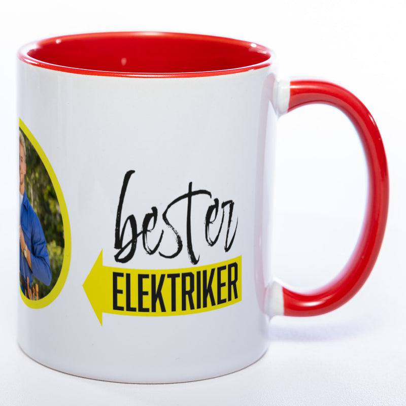 Spülmaschinenfeste Tasse "Bester Elektriker" mit Foto (HD Druck) | Jetzt selbst gestalten!