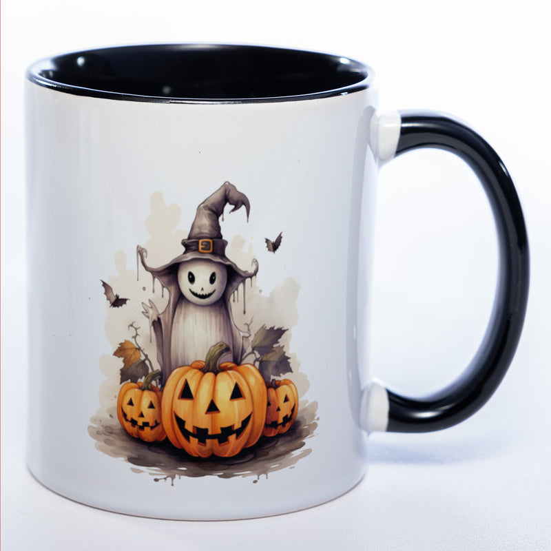 Motiv-Tasse mit süßem Geist und Kürbissen - exclusive Kaffeetasse spülmaschinenfest