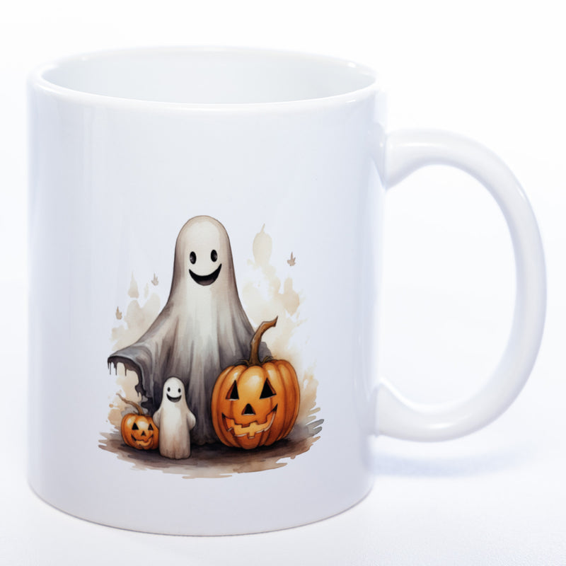 Motiv-Tasse mit süßen Geistern und Kürbissen  - exclusive Kaffeetasse spülmaschinenfest