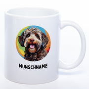 Tasse mit Wunschnamen und  Lagotto Romagnolo-Motiv weiß