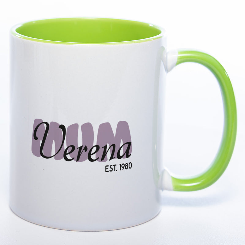 Tasse "MUM" mit Namen und Geburtsjahr - Tolle Geschenkidee zu Muttertag spülmaschinenfest