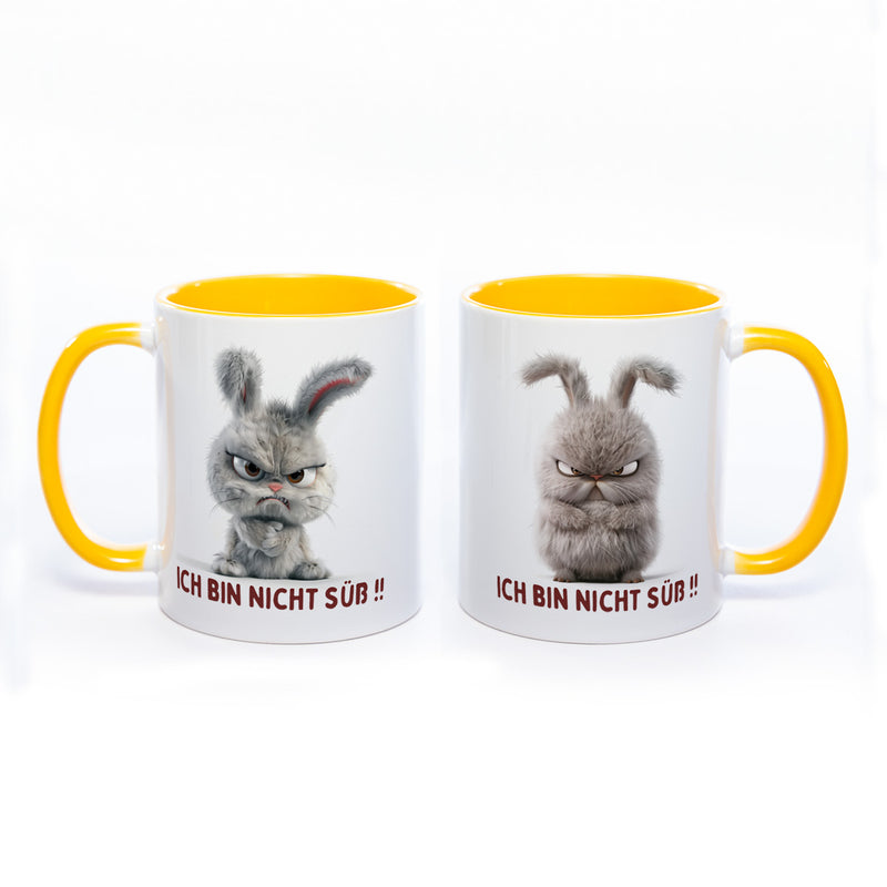 Motiv - Tasse mit  Hase und Spruch: "Ich bin nicht süß!!"  spülmaschinenfest