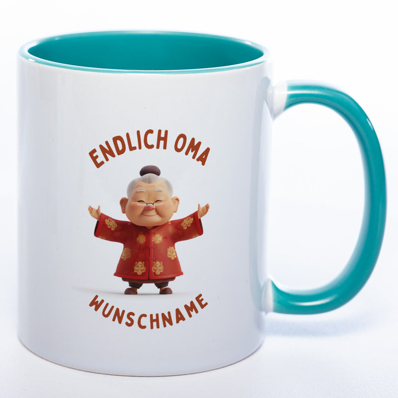 "Endlich Oma"-Tasse mit Wunschnamen - weitere Motive - spülmaschinenfest