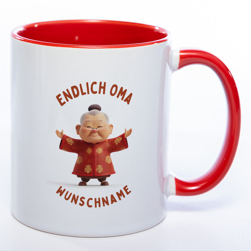 "Endlich Oma"-Tasse mit Wunschnamen - weitere Motive - spülmaschinenfest