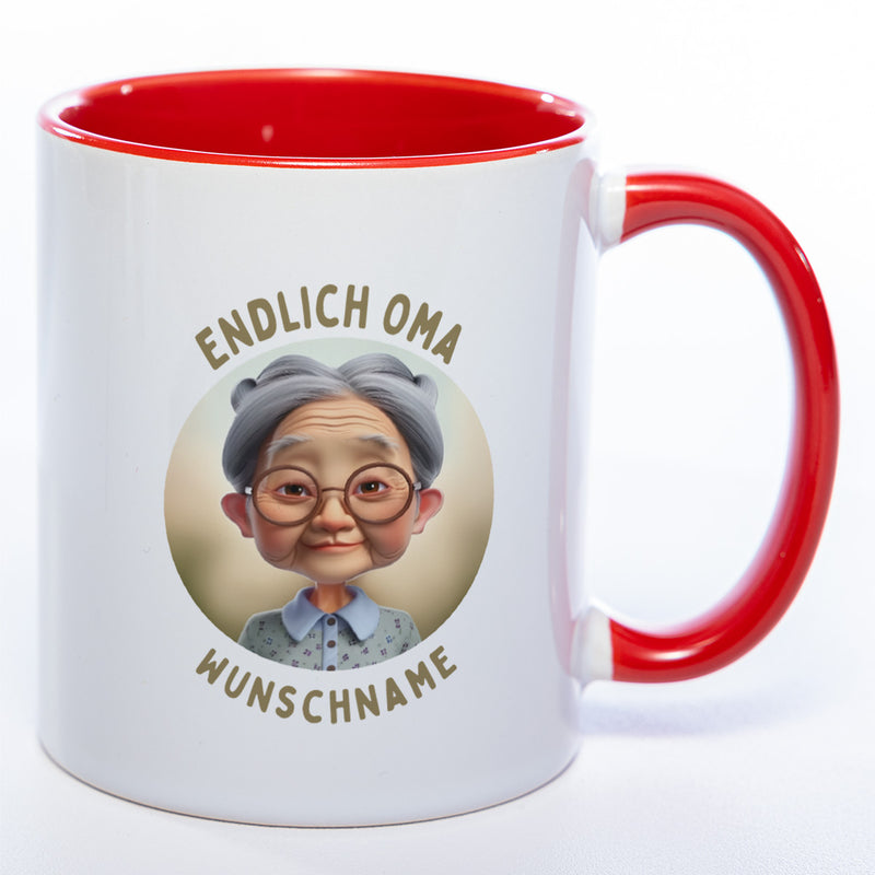 "Endlich Oma"-Tasse mit Wunschnamen - weitere Motive - spülmaschinenfest