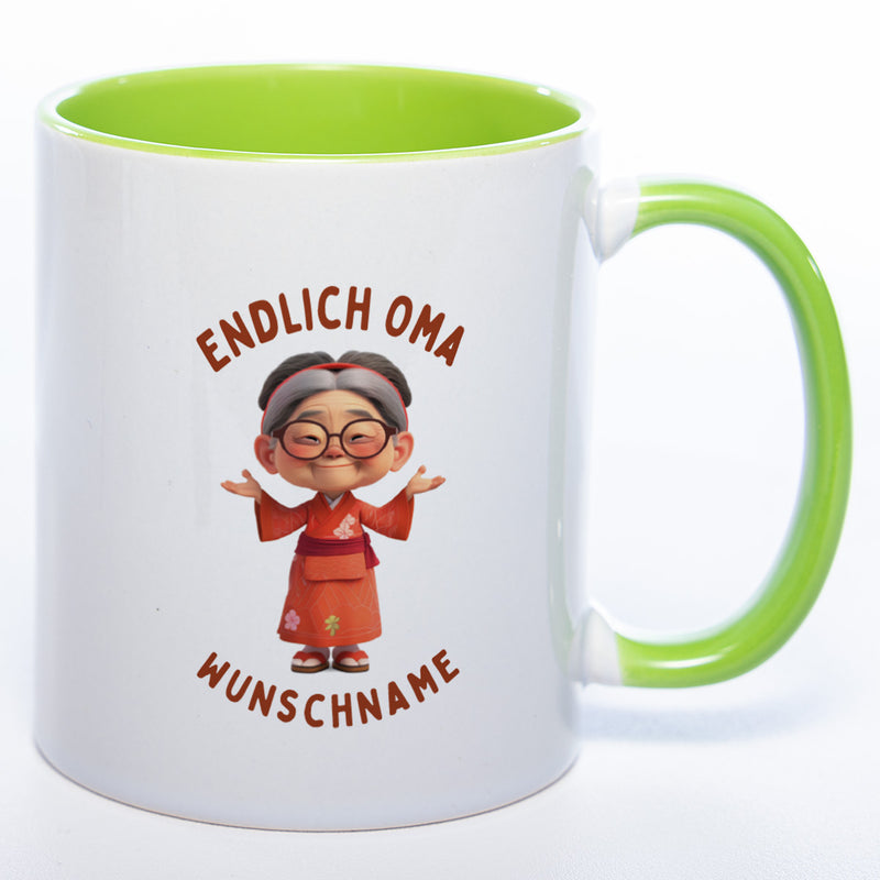 "Endlich Oma"-Tasse mit Wunschnamen - weitere Motive - spülmaschinenfest
