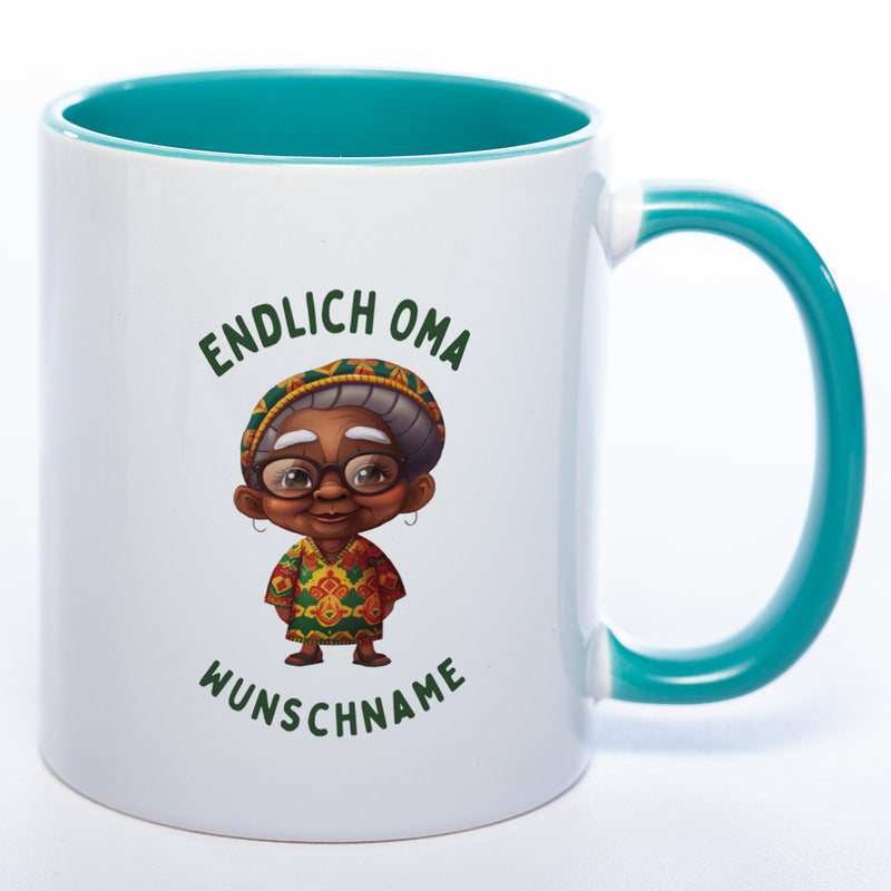 "Endlich Oma"-Tasse mit Wunschnamen - weitere Motive - spülmaschinenfest