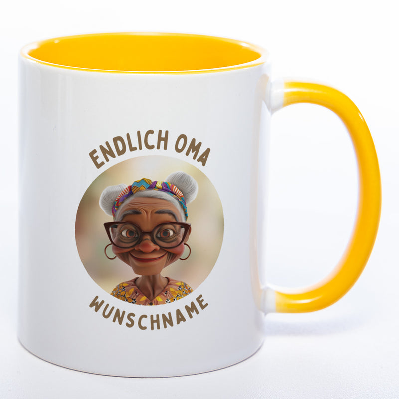 "Endlich Oma"-Tasse mit Wunschnamen - weitere Motive - spülmaschinenfest