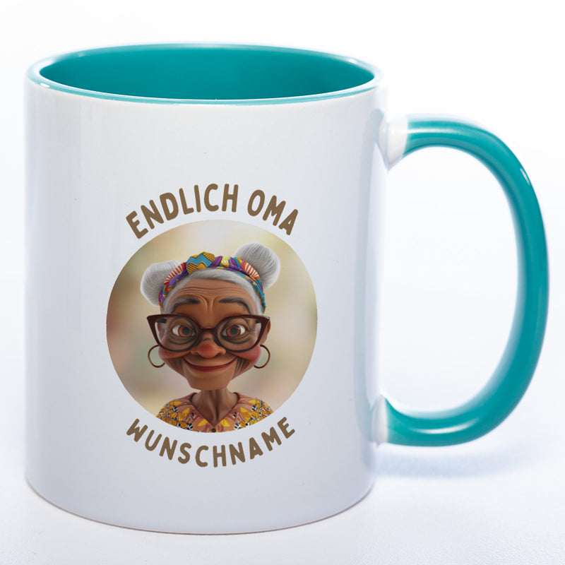 "Endlich Oma"-Tasse mit Wunschnamen - weitere Motive - spülmaschinenfest