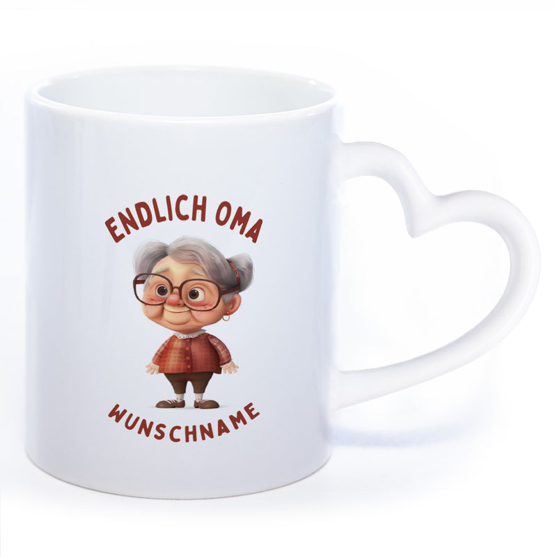 "Endlich Oma"-Tasse mit Wunschnamen - spülmaschinenfest