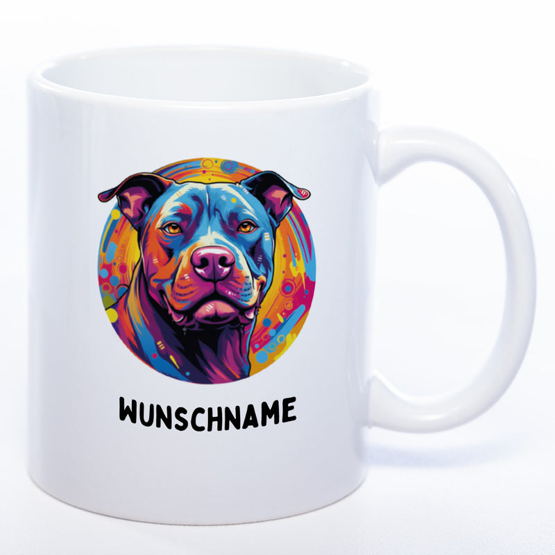 Mug Art Tasse mit Pitbull wahlweise mit NAME - Kaffeetasse StickyWorld Exclusive