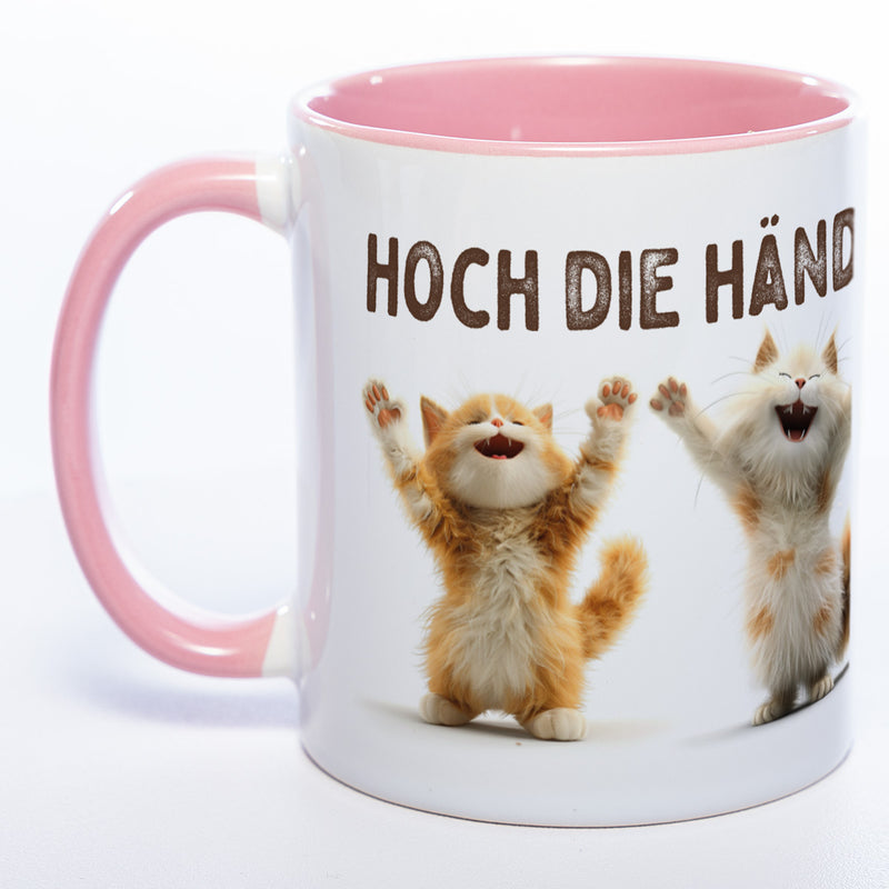 Motiv-Tasse Katzen "Hoch die Hände Wochenende" spülmaschinenfest