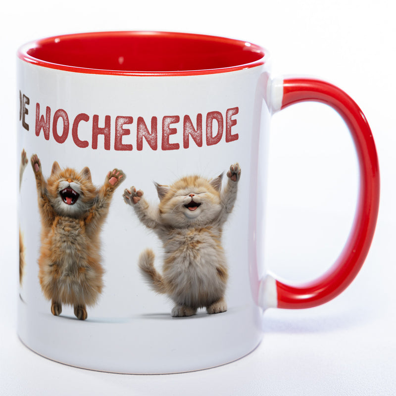 Motiv-Tasse Katzen "Hoch die Hände Wochenende" spülmaschinenfest