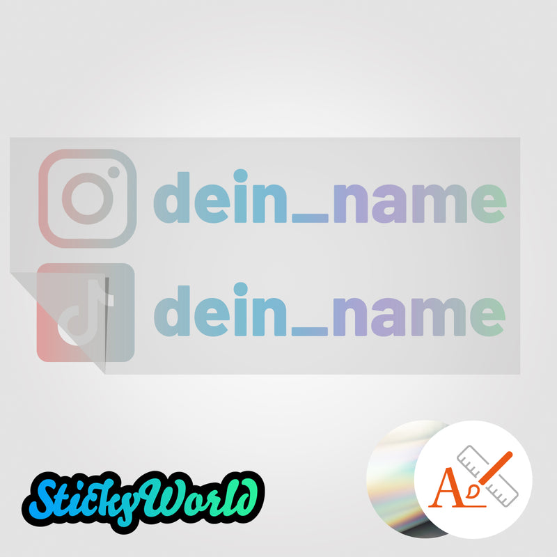 Doppelter Social Media Sticker mit Deinem Namen in Sonderfarben GLITZER, REFLEKTOR,  HOLO, GOLD, SILBER, NEON, FARBWECHSEL, MILCHGLAS