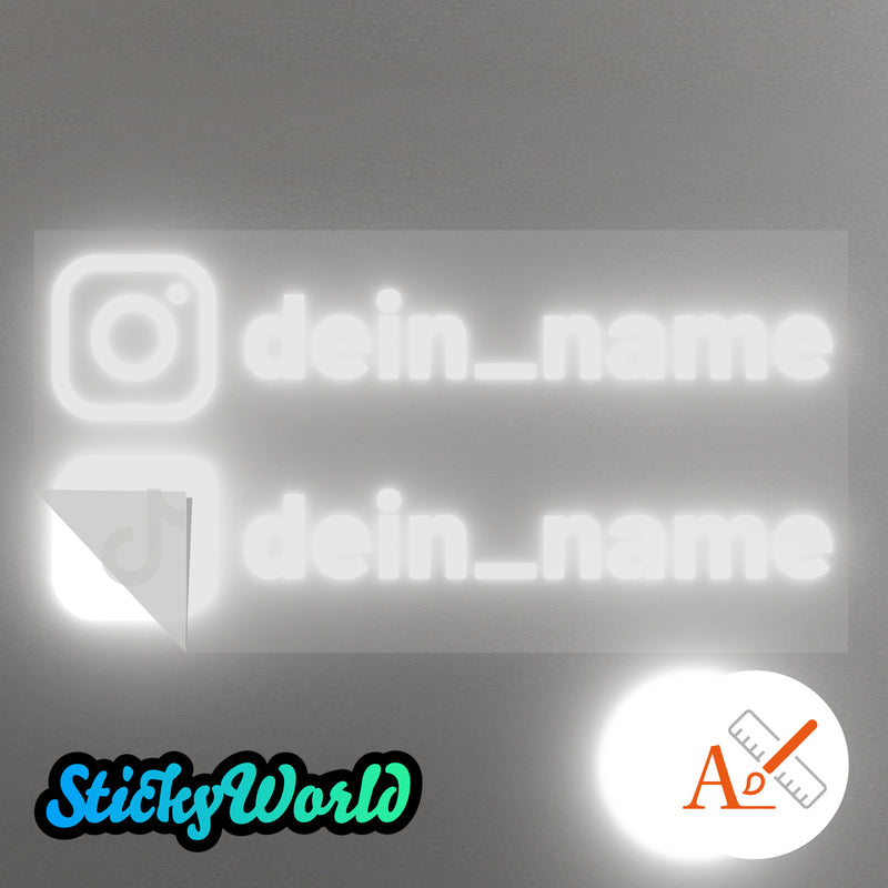 Doppelter Social Media Sticker mit Deinem Namen in Sonderfarben GLITZER, REFLEKTOR,  HOLO, GOLD, SILBER, NEON, FARBWECHSEL, MILCHGLAS