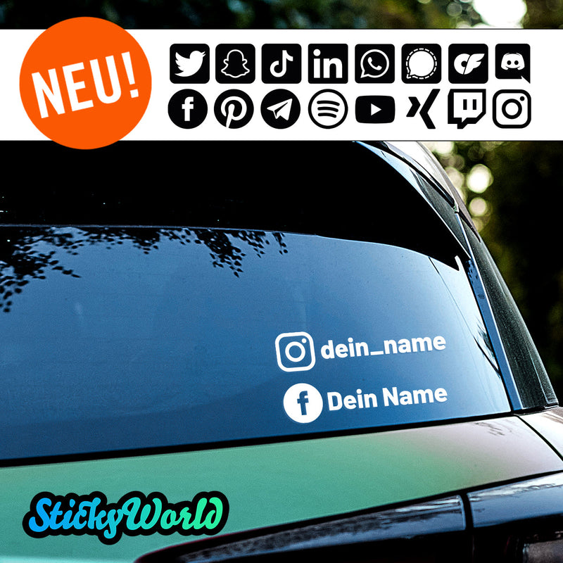 Doppelter Social Media Sticker mit Deinem Namen in Sonderfarben GLITZER, REFLEKTOR,  HOLO, GOLD, SILBER, NEON, FARBWECHSEL, MILCHGLAS