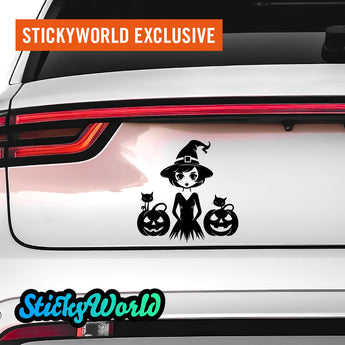 Hexe mit Katzen und Kürbissen StickyWorld Exclusive Halloween Sticker | Foliensticker