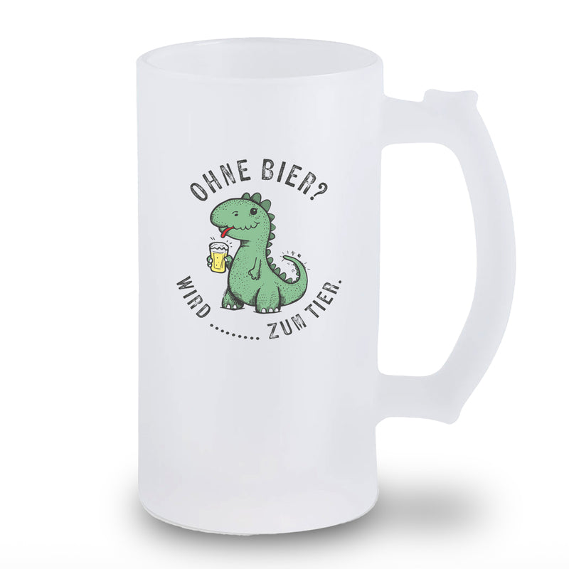 Bierkrug aus satiniertem Glas "Ohne Bier? Wird [Name] zum Tier."