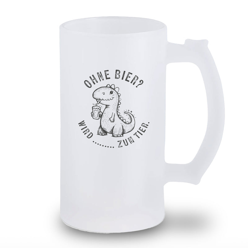Bierkrug aus satiniertem Glas "Ohne Bier? Wird [Name] zum Tier."