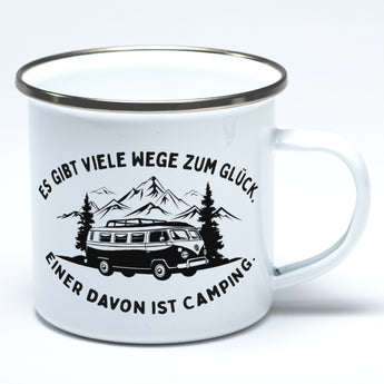 Emaille-Tasse - Es gibt viele Wege zum Glück. Einer davon ist camping. mit Campermotiv