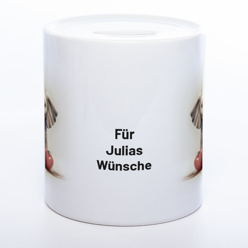 Hochwertige Spardose aus Keramik mit süßem Elefanten-Motiv und Wunschtext | Geschenkidee