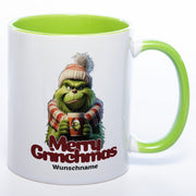 Kaffeetasse zu Weihnachten und Wichteln Merry Grinchmas plus Wunschname - grün