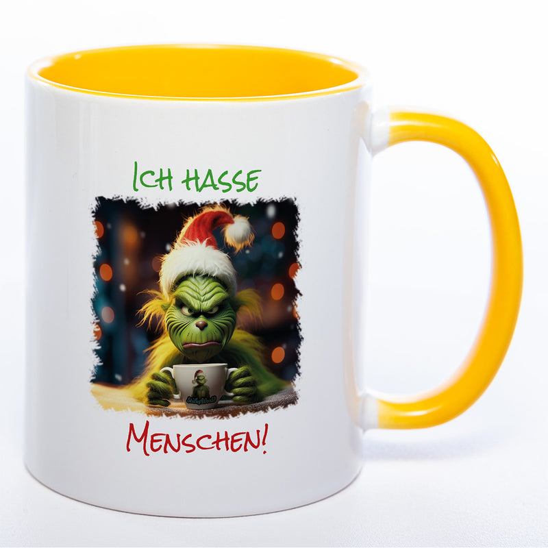 Grinch Weihnachtstasse  "Ich hasse Menschen" - lustige Kaffetasse - spülmaschinenfest