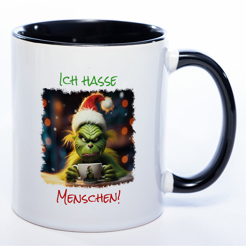 Grinch Weihnachtstasse  "Ich hasse Menschen" - lustige Kaffetasse - spülmaschinenfest