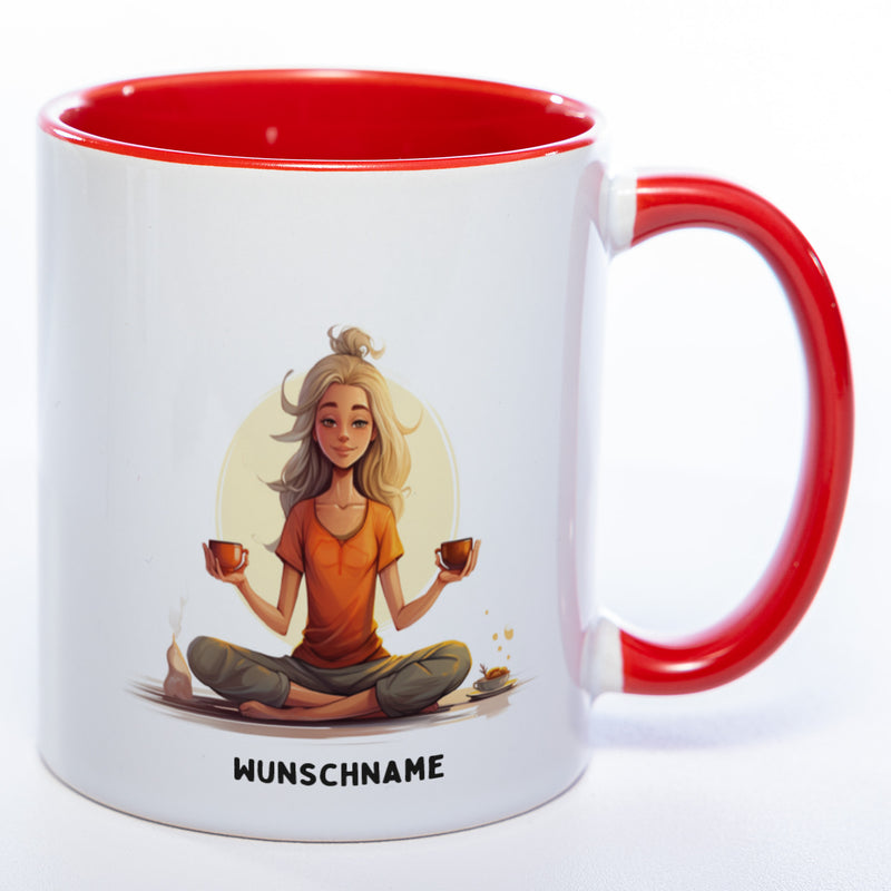 Motiv-Tasse  Yogafrau Yogasonne  mit Wunschnamen - Teetasse StickyWorld Exclusive spülmaschinenfest