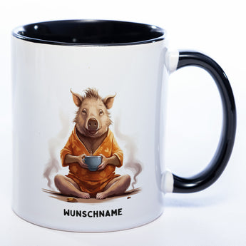 Motiv-Tasse  Yogaschwein mit Wunschnamen - Teetasse StickyWorld Exclusive spülmaschinenfest