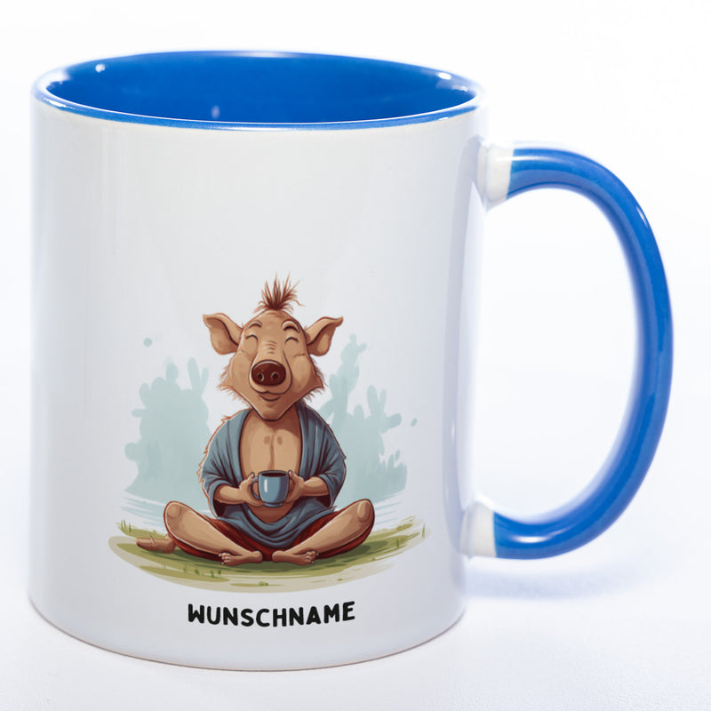 Motiv-Tasse  Yogaschwein  2 mit Wunschnamen - Teetasse StickyWorld Exclusive spülmaschinenfest